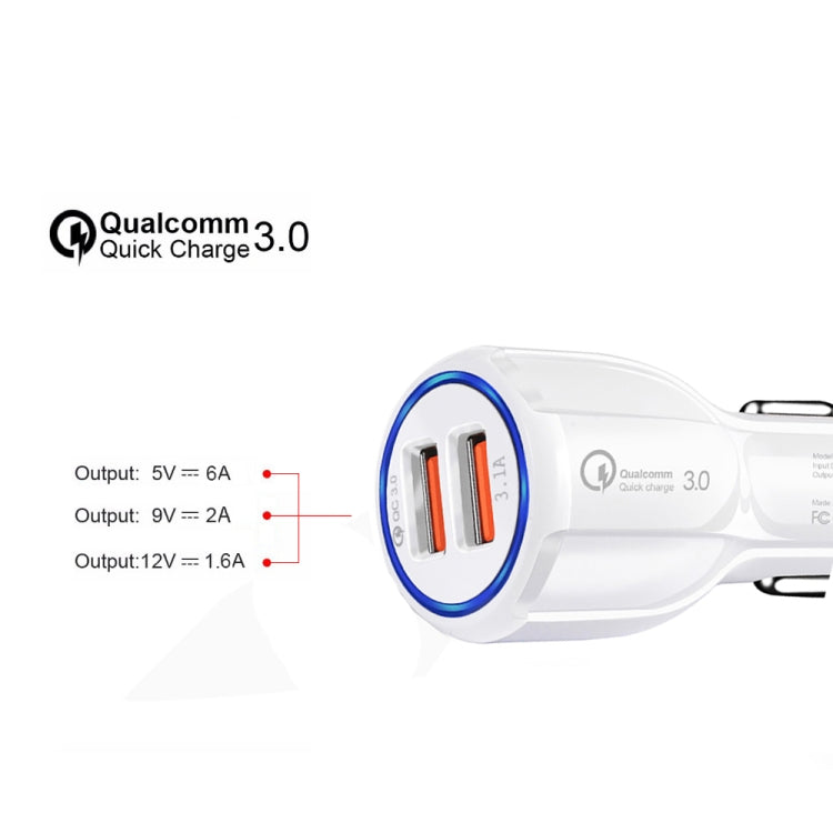 Qc3.0 Dual USB Car Charger + Micro USB Fast Charging Cable Car Charging Kit, Micro USB (White), Micro USB (Black)