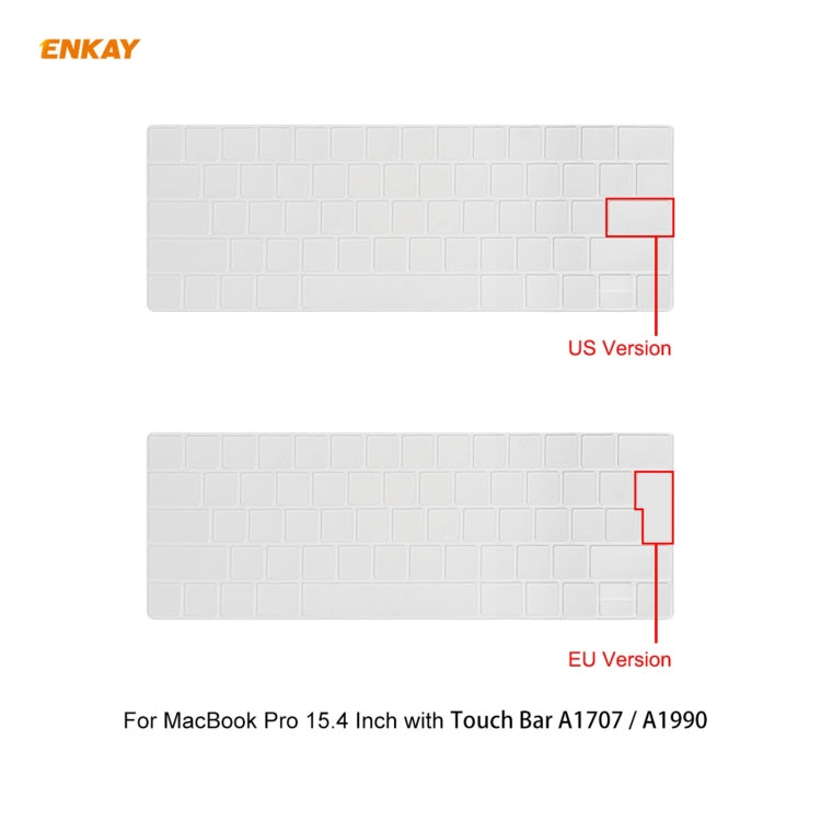 ENKAY 3 in 1 Crystal Laptop Protective Case + EU Version TPU Keyboard Film + Anti-dust Plugs Set for MacBook Pro 15.4 inch A1707 & A1990 (with Touch Bar), For MacBook Pro 15.4 inch A1707 (with Touch Bar)