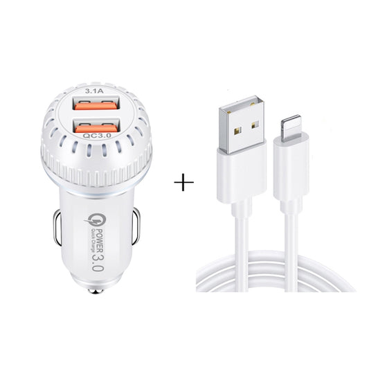 YSY-349 QC3.0 Dual Port USB Car Charger + 3A USB to 8 Pin Data Cable, Length: 1m, with 8 Pin Cable