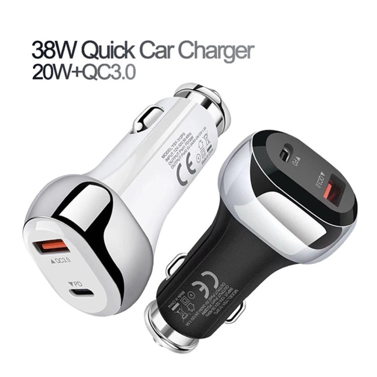 YSY-312PD QC3.0 18W USB + PD 20W USB-C / Type-C Car Charger with USB to 8 Pin Data Cable, PD 20W with 8 Pin Cable