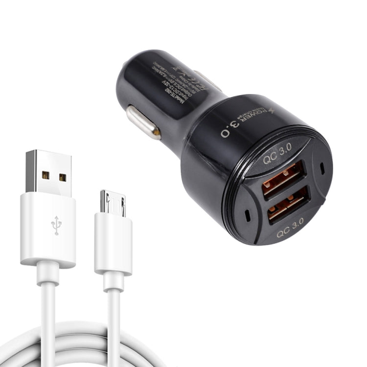 TE-092 36W Dual QC3.0 USB Fast Car Charger + USB to Micro USB Data Cable Set, with Micro USB Cable
