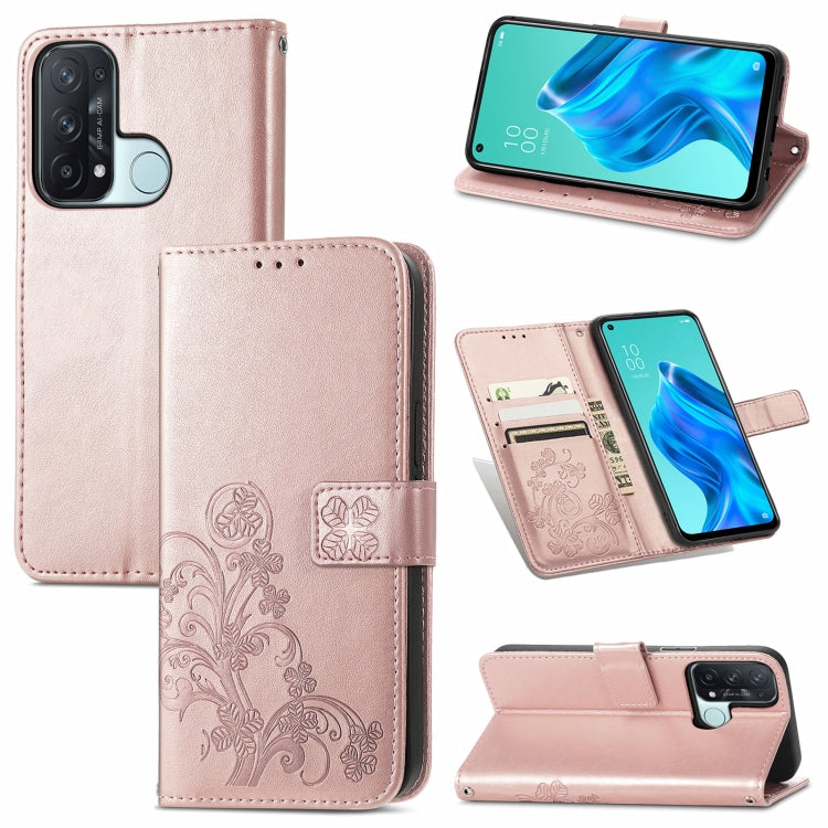 Four-leaf Clasp Embossed Buckle Mobile Phone Protection Leather Case with Lanyard & Card Slot & Wallet & Bracket Function, For Tecno Pop 3, For Tone E21, For OPPO Reno5 A