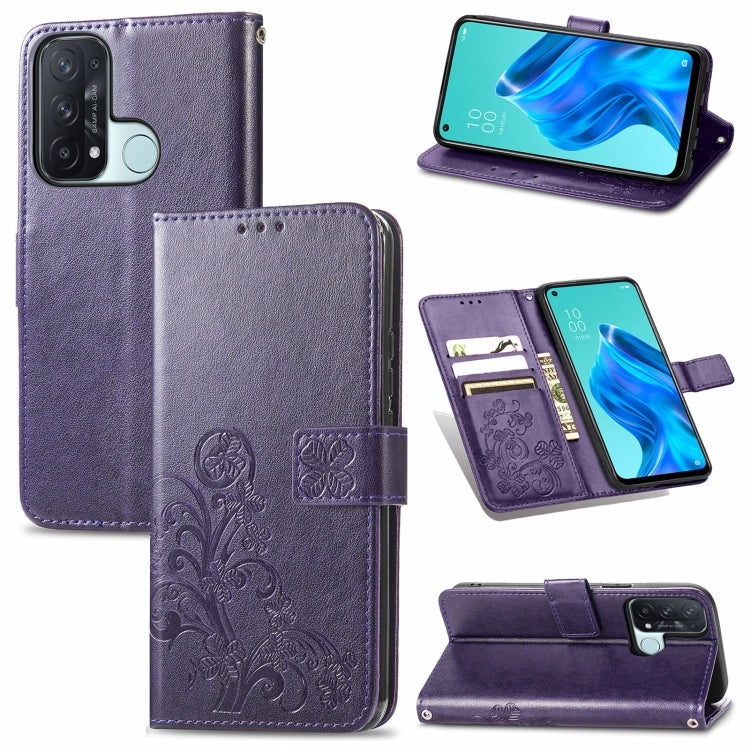Four-leaf Clasp Embossed Buckle Mobile Phone Protection Leather Case with Lanyard & Card Slot & Wallet & Bracket Function, For Tecno Pop 3, For Tone E21, For OPPO Reno5 A