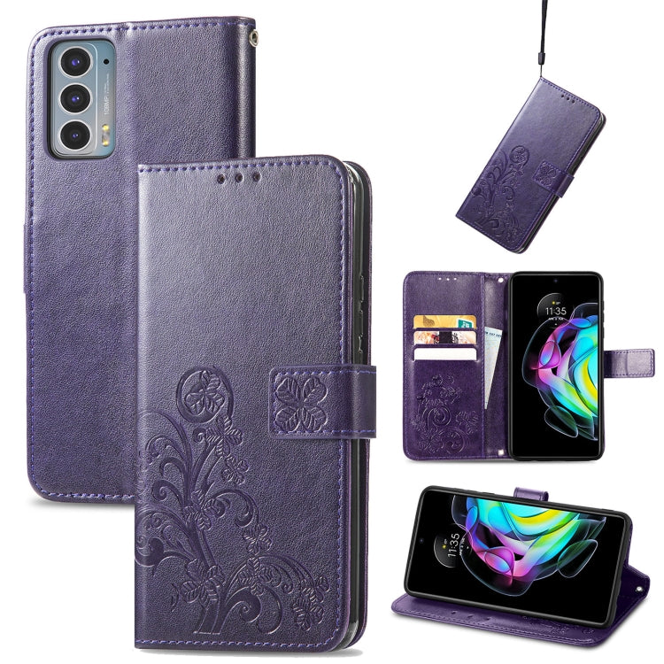 Four-leaf Clasp Embossed Buckle Mobile Phone Protection Leather Case with Lanyard & Card Slot & Wallet & Bracket Function, For Motorla Moto G60S, For Motorola Edge 20 Lite, For Motorola Edge 20 Pro, For Motorola Edge 20