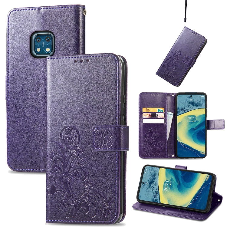 Four-leaf Clasp Embossed Buckle Mobile Phone Protection Leather Case with Lanyard & Card Slot & Wallet & Bracket Function, For Nokia XR 20, For Nokia C01 Plus, For Huawei Maimang 10 SE, For Asus Zenfone 8 Flip