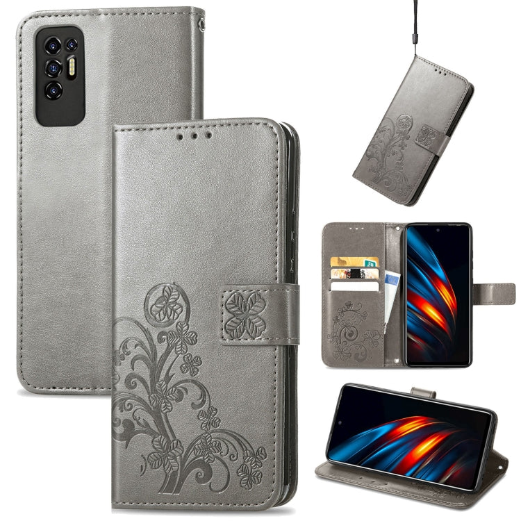 Four-leaf Clasp Embossed Buckle Mobile Phone Protection Leather Case with Lanyard & Card Slot & Wallet & Bracket Function, For Alcatel 1S 2021, For Wiko Y61, For vivo S7, For Tecno Pova 2