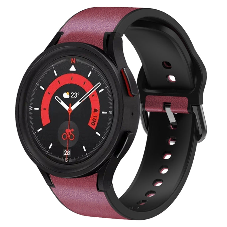 20mm Silicone Adhesive Leather Watch Band, For Samsung Galaxy Watch 5 40mm, For Samsung Galaxy Watch 5 44mm