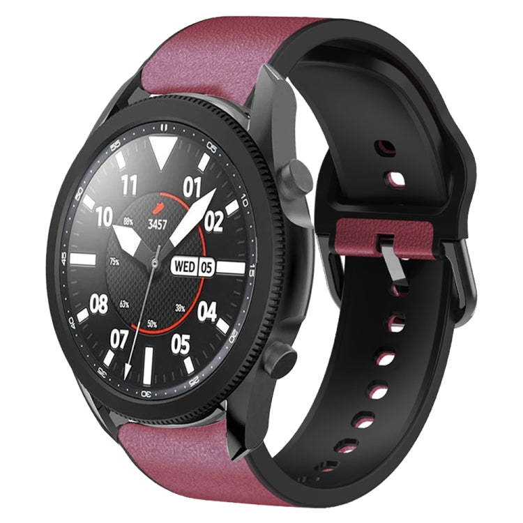 20mm Silicone Adhesive Leather Watch Band, For Samsung Galaxy Watch 5 Pro 45mm, For Samsung Galaxy Watch 4 40mm