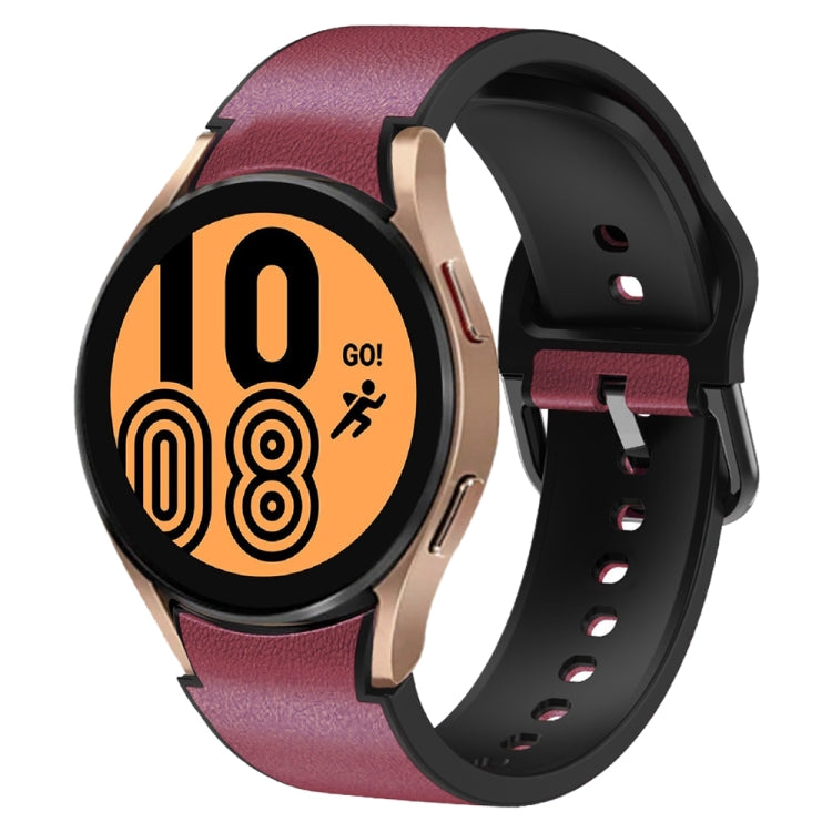 20mm Silicone Adhesive Leather Watch Band, For Samsung Galaxy Watch 5 Pro 45mm, For Samsung Galaxy Watch 4 40mm