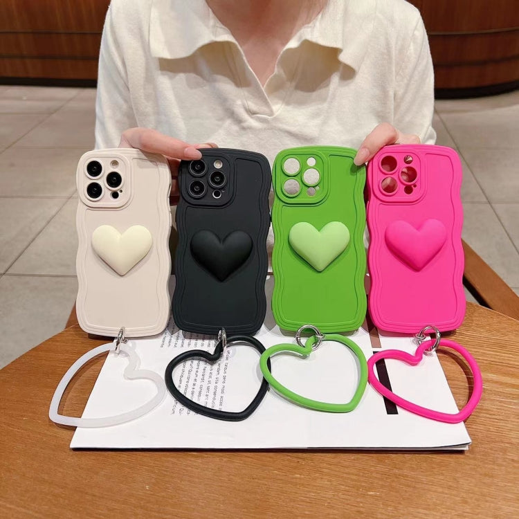 3D Heart Skin-Feel Silicone Phone Case with Wristband, For iPhone 11 Pro Max, For iPhone 11 Pro, For iPhone 11