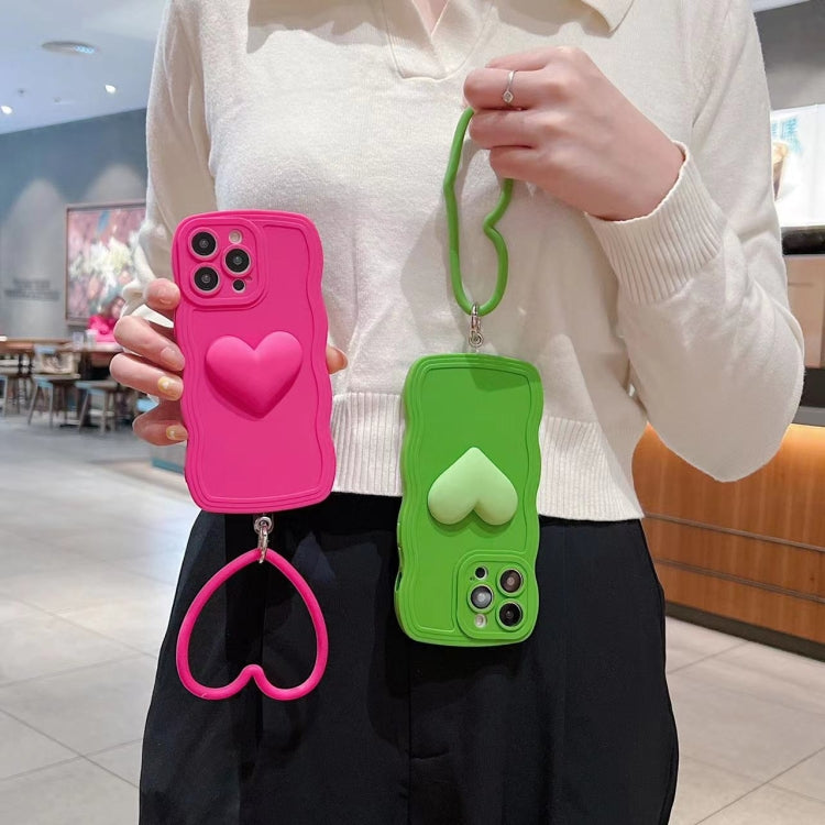 3D Heart Skin-Feel Silicone Phone Case with Wristband, For iPhone 11 Pro Max, For iPhone 11 Pro, For iPhone 11