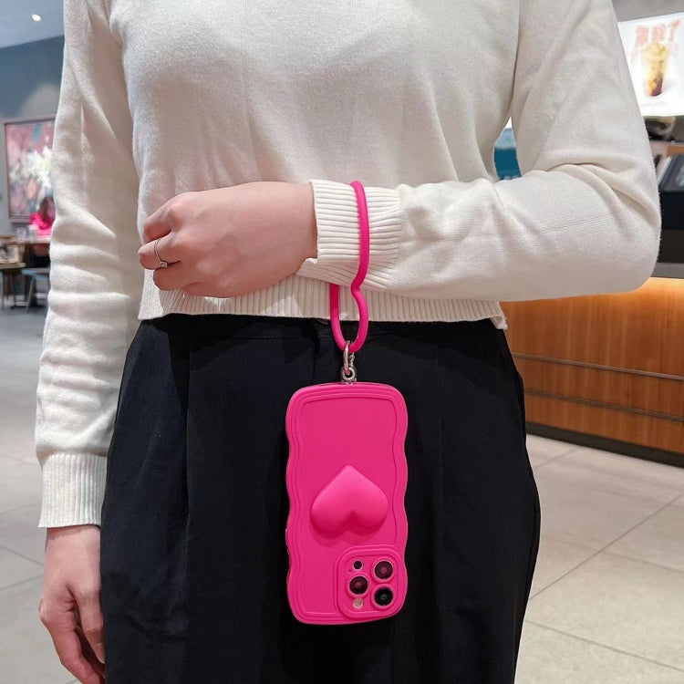 3D Heart Skin-Feel Silicone Phone Case with Wristband, For iPhone 11 Pro Max, For iPhone 11 Pro, For iPhone 11