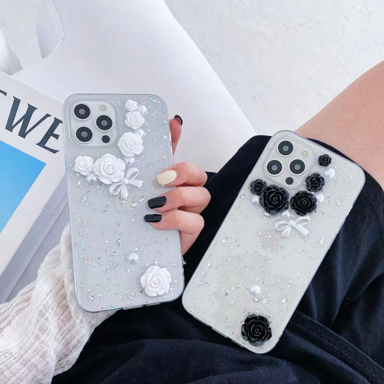 3D Pearl Bow Rose Glitter Epoxy TPU Phone Case, For iPhone 11 Pro Max, For iPhone 11 Pro, For iPhone 11