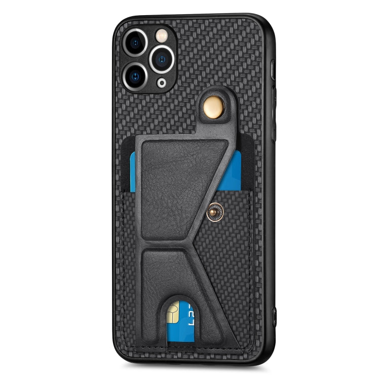 Carbon Fiber Wallet Flip Card K-shaped Holder Phone Case, For iPhone 11 Pro, For iPhone 11 Pro Max, For iPhone 12 mini, For iPhone 12