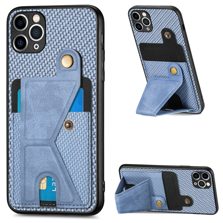 Carbon Fiber Wallet Flip Card K-shaped Holder Phone Case, For iPhone 11 Pro, For iPhone 11 Pro Max, For iPhone 12 mini, For iPhone 12