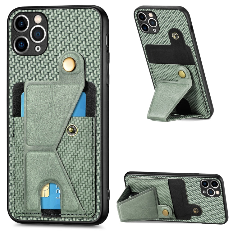 Carbon Fiber Wallet Flip Card K-shaped Holder Phone Case, For iPhone 11 Pro, For iPhone 11 Pro Max, For iPhone 12 mini, For iPhone 12