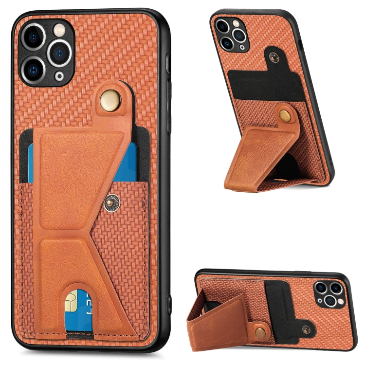 Carbon Fiber Wallet Flip Card K-shaped Holder Phone Case, For iPhone 11 Pro, For iPhone 11 Pro Max, For iPhone 12 mini, For iPhone 12