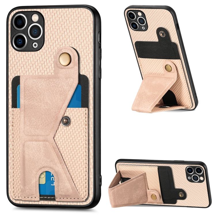 Carbon Fiber Wallet Flip Card K-shaped Holder Phone Case, For iPhone 11 Pro, For iPhone 11 Pro Max, For iPhone 12 mini, For iPhone 12