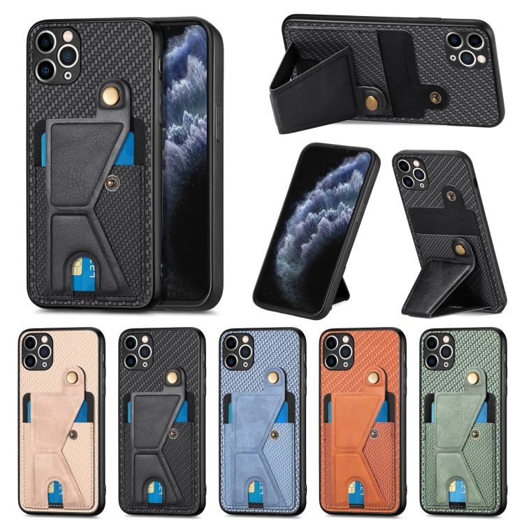 Carbon Fiber Wallet Flip Card K-shaped Holder Phone Case, For iPhone 11 Pro, For iPhone 11 Pro Max, For iPhone 12 mini, For iPhone 12