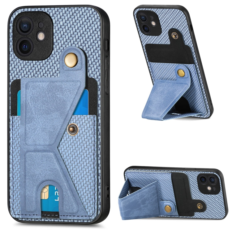 Carbon Fiber Wallet Flip Card K-shaped Holder Phone Case, For iPhone 11 Pro, For iPhone 11 Pro Max, For iPhone 12 mini, For iPhone 12