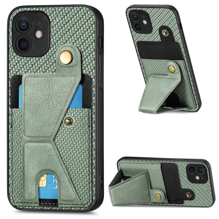Carbon Fiber Wallet Flip Card K-shaped Holder Phone Case, For iPhone 11 Pro, For iPhone 11 Pro Max, For iPhone 12 mini, For iPhone 12