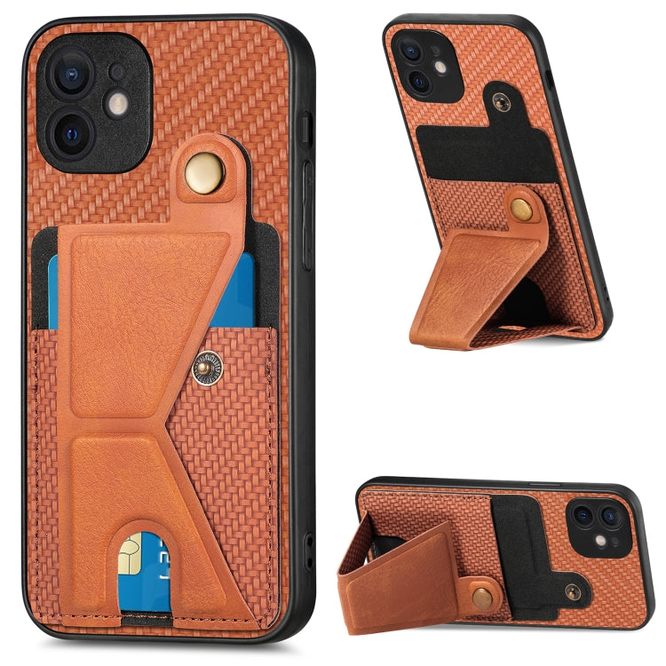 Carbon Fiber Wallet Flip Card K-shaped Holder Phone Case, For iPhone 11 Pro, For iPhone 11 Pro Max, For iPhone 12 mini, For iPhone 12