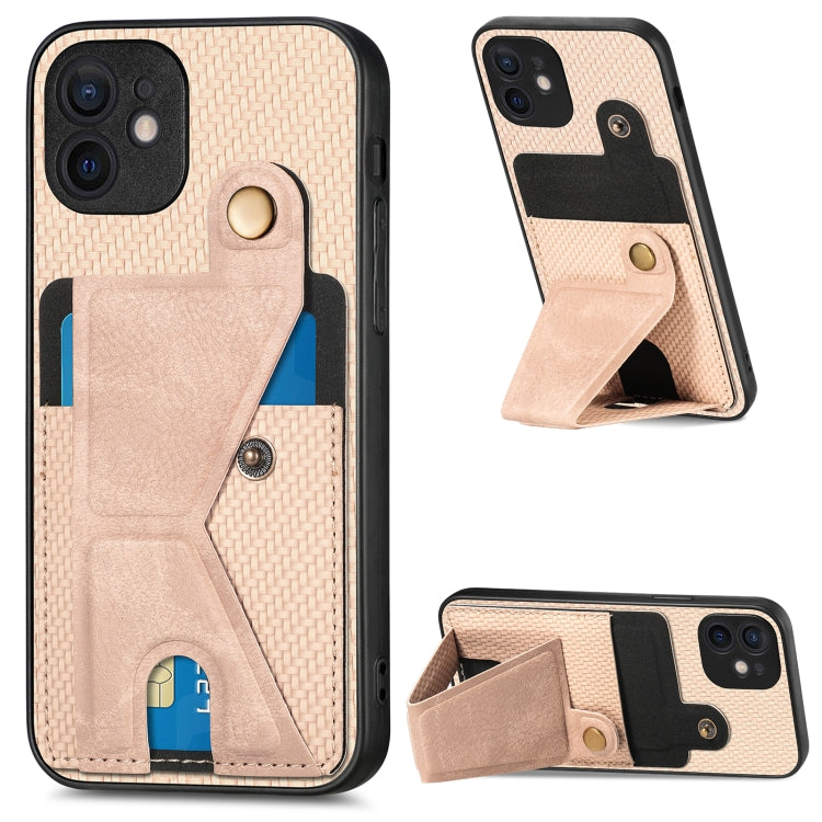 Carbon Fiber Wallet Flip Card K-shaped Holder Phone Case, For iPhone 11 Pro, For iPhone 11 Pro Max, For iPhone 12 mini, For iPhone 12