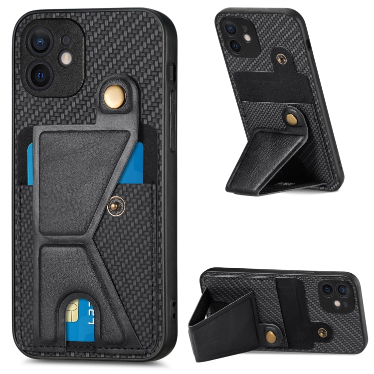 Carbon Fiber Wallet Flip Card K-shaped Holder Phone Case, For iPhone 11 Pro, For iPhone 11 Pro Max, For iPhone 12 mini, For iPhone 12