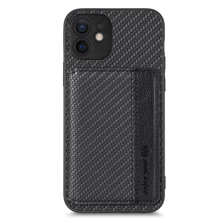 Carbon Fiber Magnetic Card Bag Phone Case, For iPhone 11, For iPhone 11 Pro, For iPhone 11 Pro Max, For iPhone X / XS