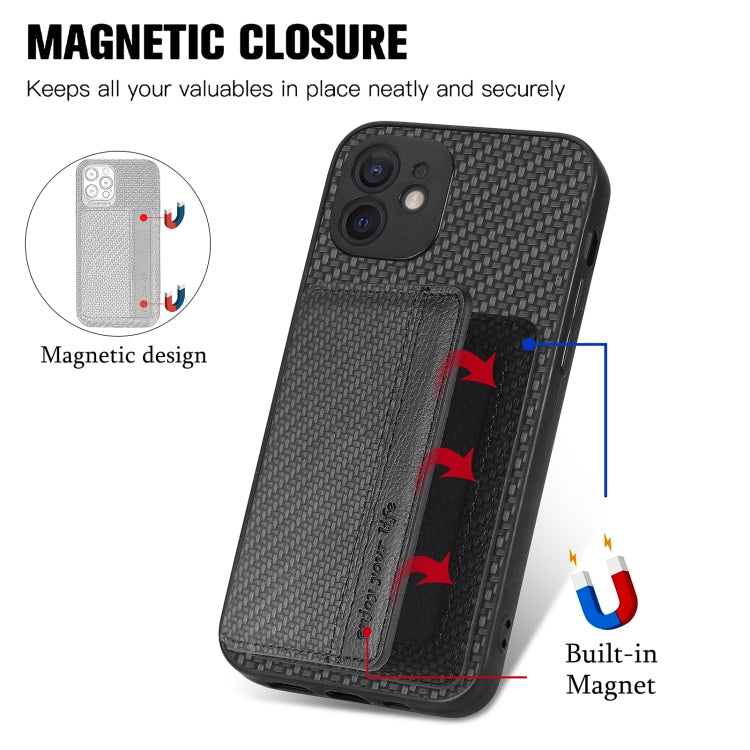 Carbon Fiber Magnetic Card Bag Phone Case, For iPhone 11, For iPhone 11 Pro, For iPhone 11 Pro Max, For iPhone X / XS