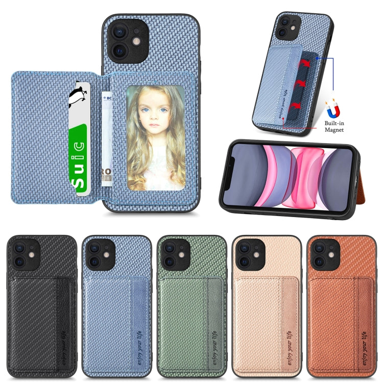 Carbon Fiber Magnetic Card Bag Phone Case, For iPhone 11, For iPhone 11 Pro, For iPhone 11 Pro Max, For iPhone X / XS
