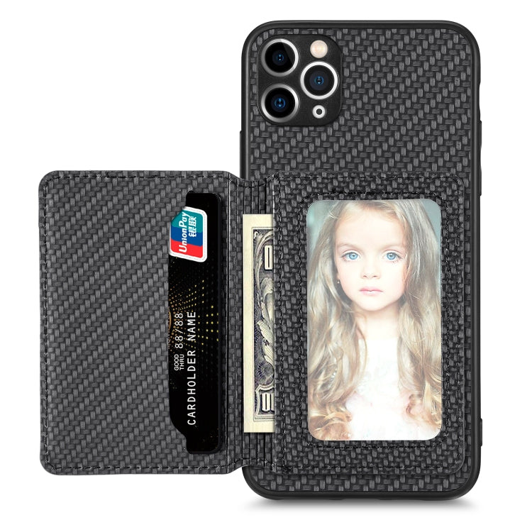 Carbon Fiber Magnetic Card Bag Phone Case, For iPhone 11, For iPhone 11 Pro, For iPhone 11 Pro Max, For iPhone X / XS