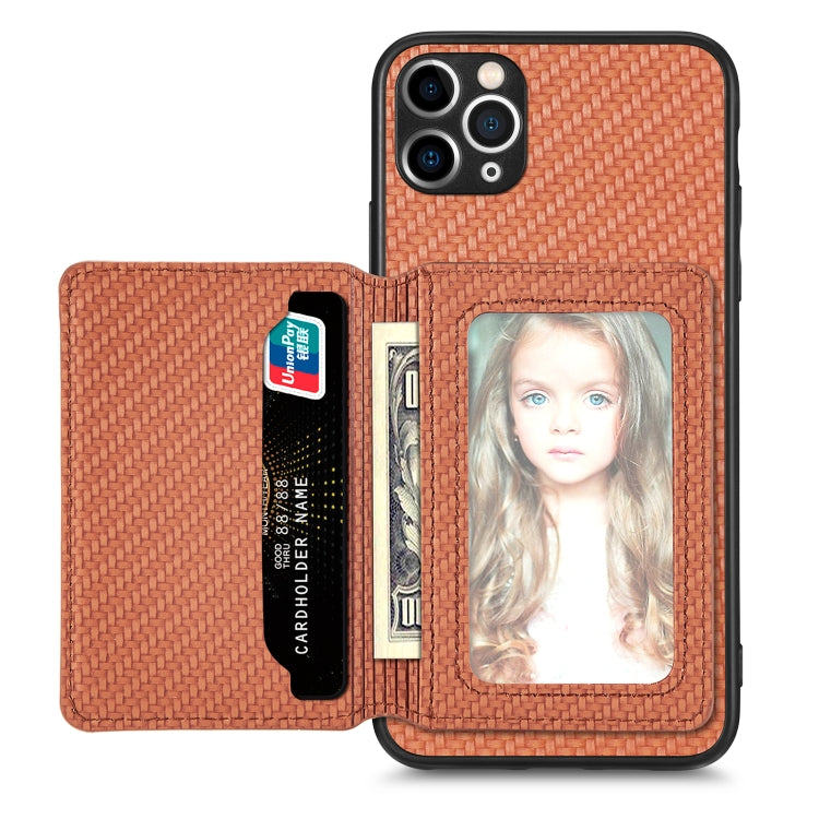 Carbon Fiber Magnetic Card Bag Phone Case, For iPhone 11, For iPhone 11 Pro, For iPhone 11 Pro Max, For iPhone X / XS