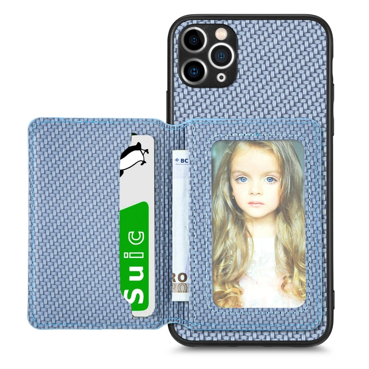 Carbon Fiber Magnetic Card Bag Phone Case, For iPhone 11, For iPhone 11 Pro, For iPhone 11 Pro Max, For iPhone X / XS