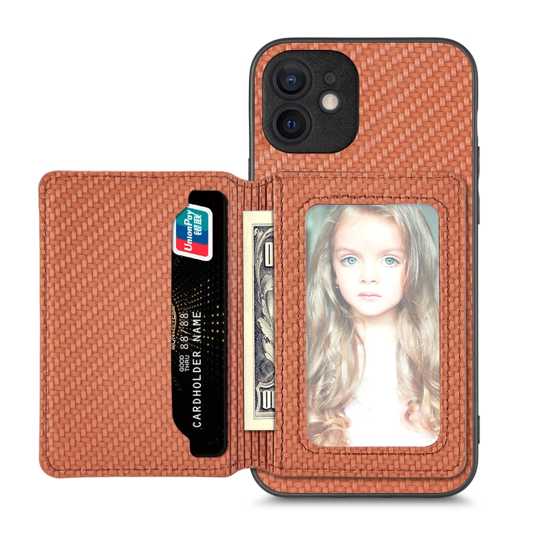 Carbon Fiber Magnetic Card Bag Phone Case, For iPhone 11, For iPhone 11 Pro, For iPhone 11 Pro Max, For iPhone X / XS