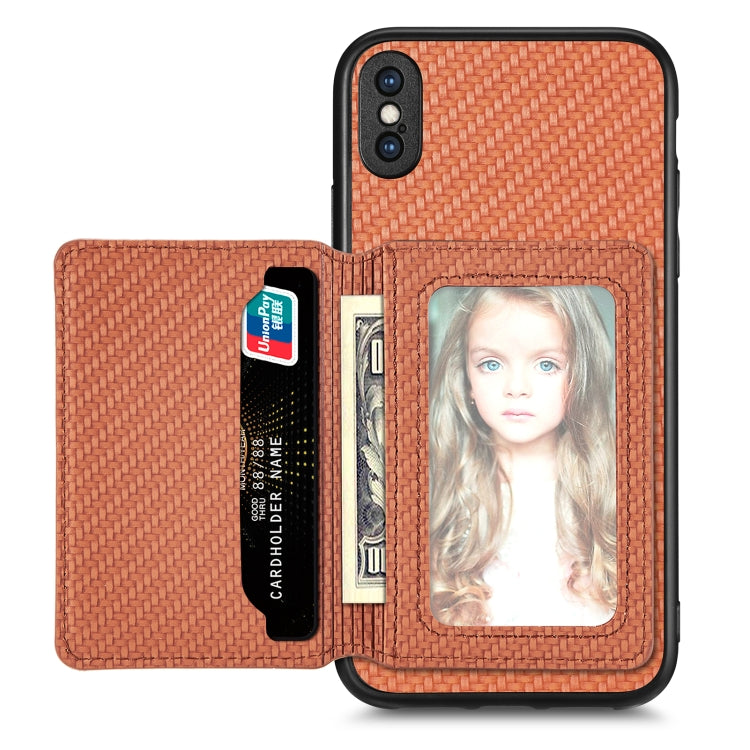 Carbon Fiber Magnetic Card Bag Phone Case, For iPhone 11, For iPhone 11 Pro, For iPhone 11 Pro Max, For iPhone X / XS