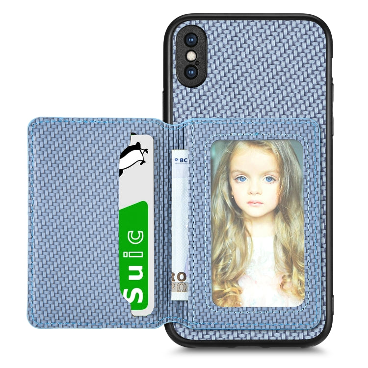 Carbon Fiber Magnetic Card Bag Phone Case, For iPhone 11, For iPhone 11 Pro, For iPhone 11 Pro Max, For iPhone X / XS