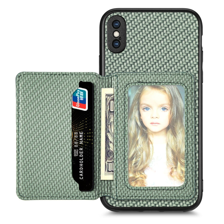 Carbon Fiber Magnetic Card Bag Phone Case, For iPhone 11, For iPhone 11 Pro, For iPhone 11 Pro Max, For iPhone X / XS