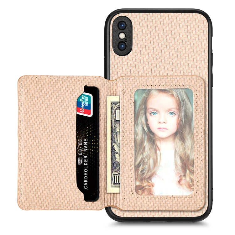 Carbon Fiber Magnetic Card Bag Phone Case, For iPhone 11, For iPhone 11 Pro, For iPhone 11 Pro Max, For iPhone X / XS