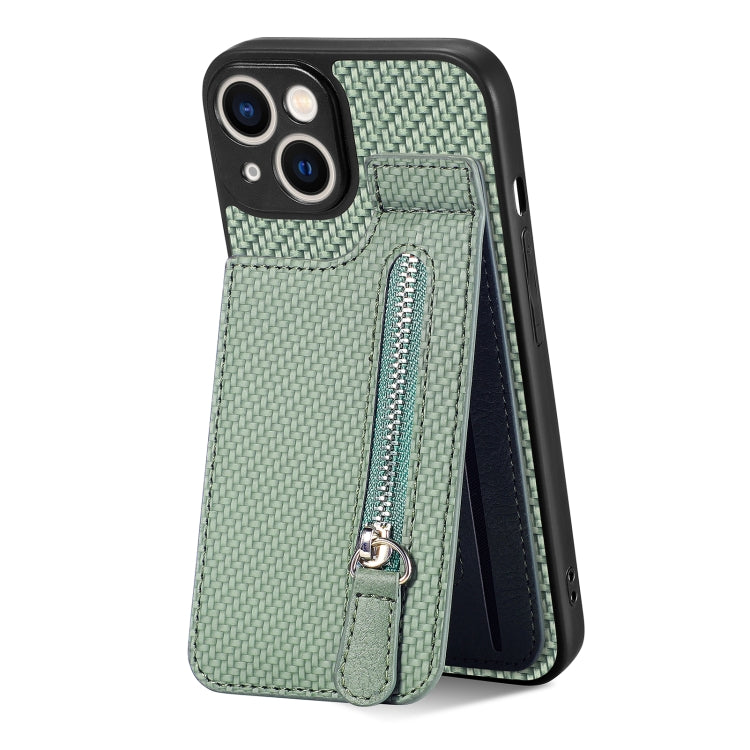 Carbon Fiber Vertical Flip Zipper Phone Case, For iPhone 13, For iPhone 13 mini, For iPhone 13 Pro, For iPhone 13 Pro Max