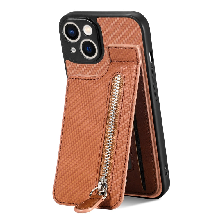 Carbon Fiber Vertical Flip Zipper Phone Case, For iPhone 13, For iPhone 13 mini, For iPhone 13 Pro, For iPhone 13 Pro Max