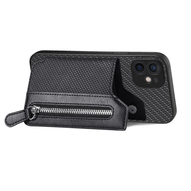 Carbon Fiber Horizontal Flip Zipper Wallet Phone Case, For iPhone 11, For iPhone 11 Pro, For iPhone 11 Pro Max, For iPhone X / XS