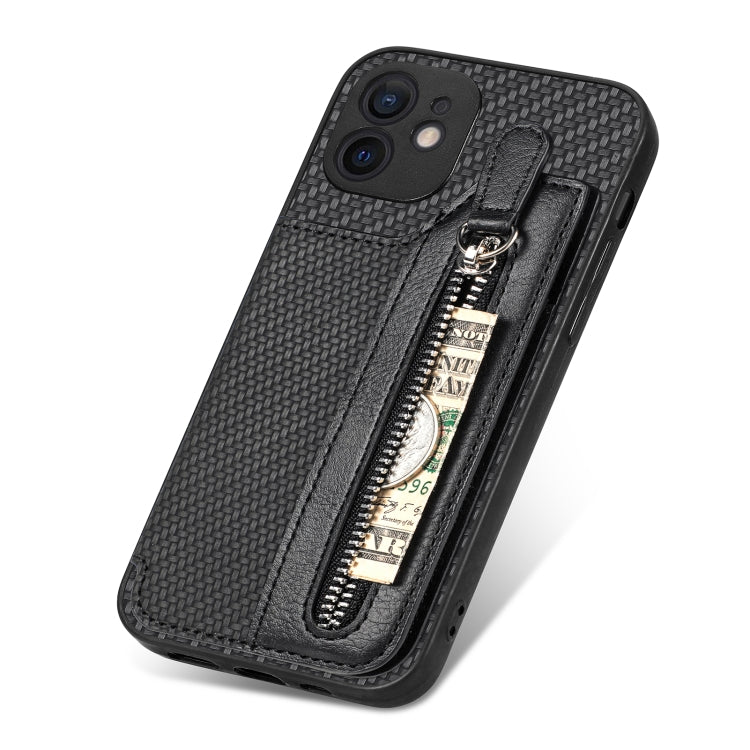 Carbon Fiber Horizontal Flip Zipper Wallet Phone Case, For iPhone 11, For iPhone 11 Pro, For iPhone 11 Pro Max, For iPhone X / XS