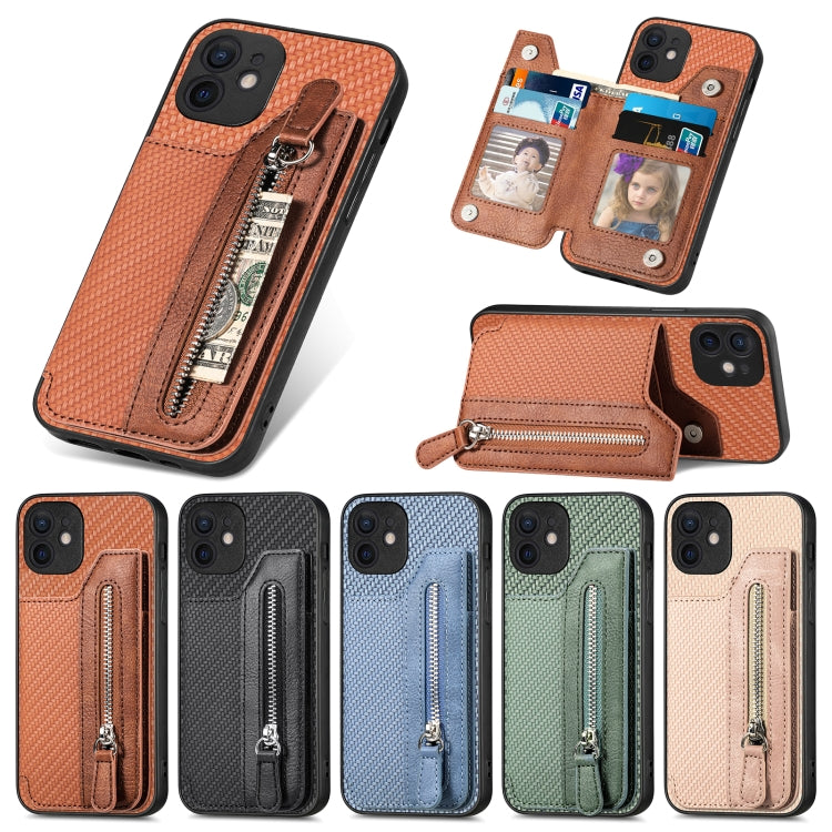Carbon Fiber Horizontal Flip Zipper Wallet Phone Case, For iPhone 11, For iPhone 11 Pro, For iPhone 11 Pro Max, For iPhone X / XS