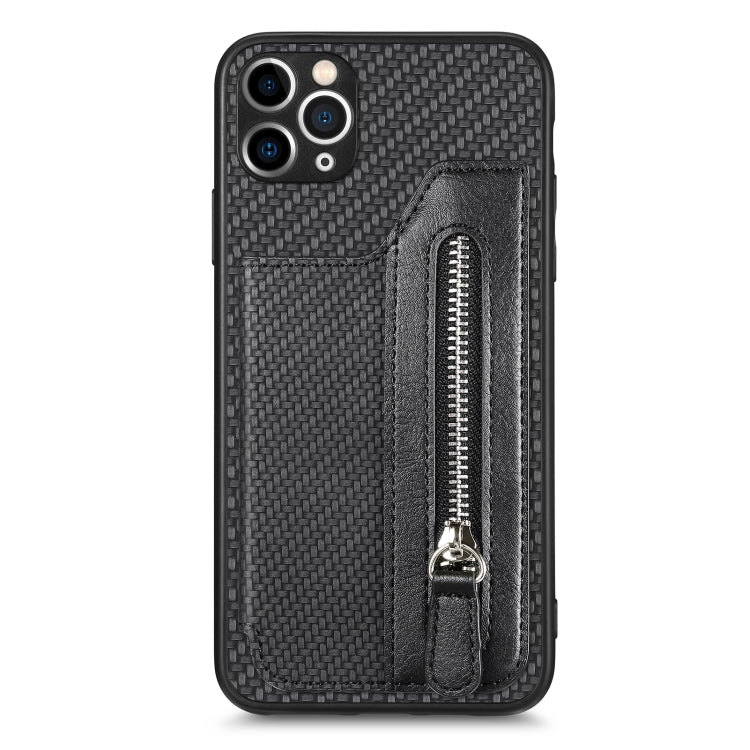 Carbon Fiber Horizontal Flip Zipper Wallet Phone Case, For iPhone 11, For iPhone 11 Pro, For iPhone 11 Pro Max, For iPhone X / XS
