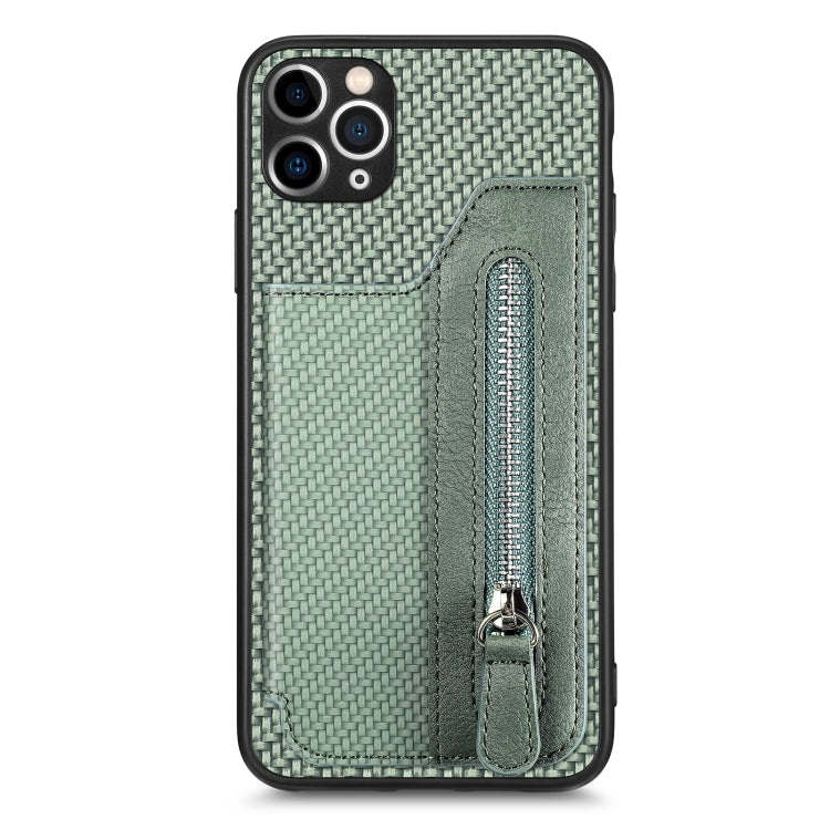 Carbon Fiber Horizontal Flip Zipper Wallet Phone Case, For iPhone 11, For iPhone 11 Pro, For iPhone 11 Pro Max, For iPhone X / XS