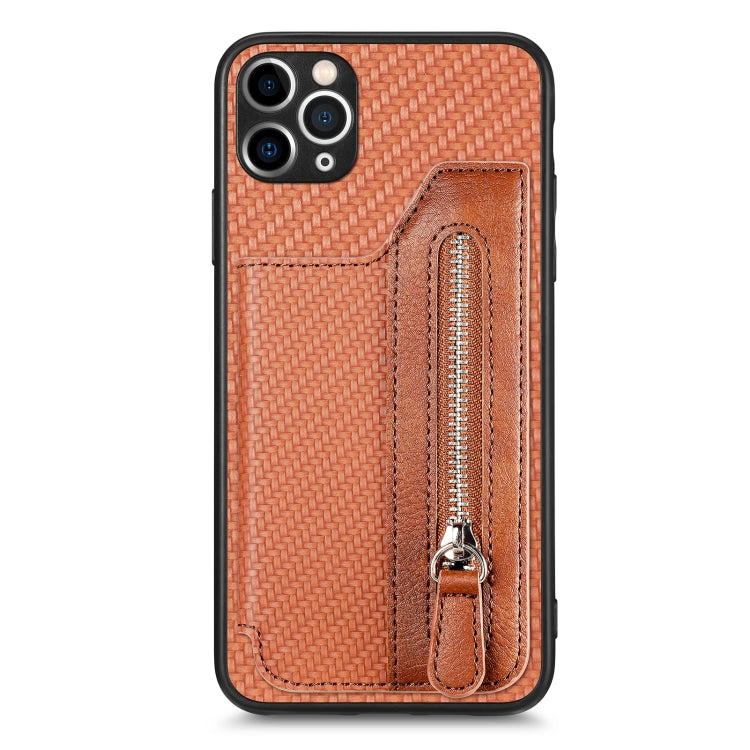 Carbon Fiber Horizontal Flip Zipper Wallet Phone Case, For iPhone 11, For iPhone 11 Pro, For iPhone 11 Pro Max, For iPhone X / XS