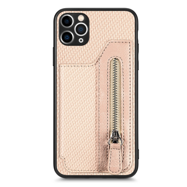Carbon Fiber Horizontal Flip Zipper Wallet Phone Case, For iPhone 11, For iPhone 11 Pro, For iPhone 11 Pro Max, For iPhone X / XS