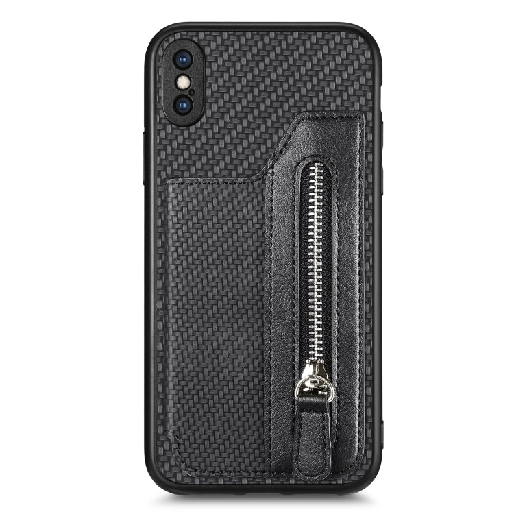 Carbon Fiber Horizontal Flip Zipper Wallet Phone Case, For iPhone 11, For iPhone 11 Pro, For iPhone 11 Pro Max, For iPhone X / XS