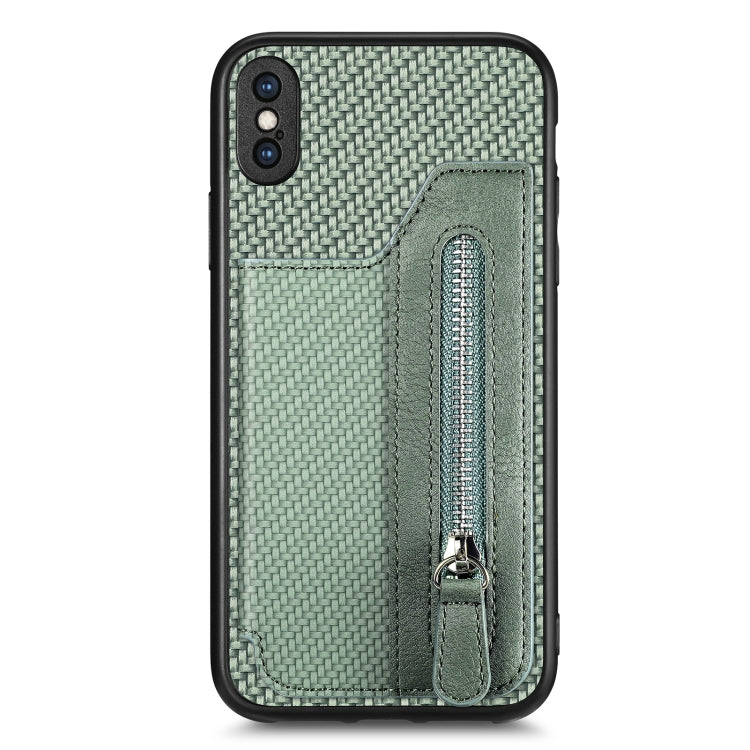 Carbon Fiber Horizontal Flip Zipper Wallet Phone Case, For iPhone 11, For iPhone 11 Pro, For iPhone 11 Pro Max, For iPhone X / XS